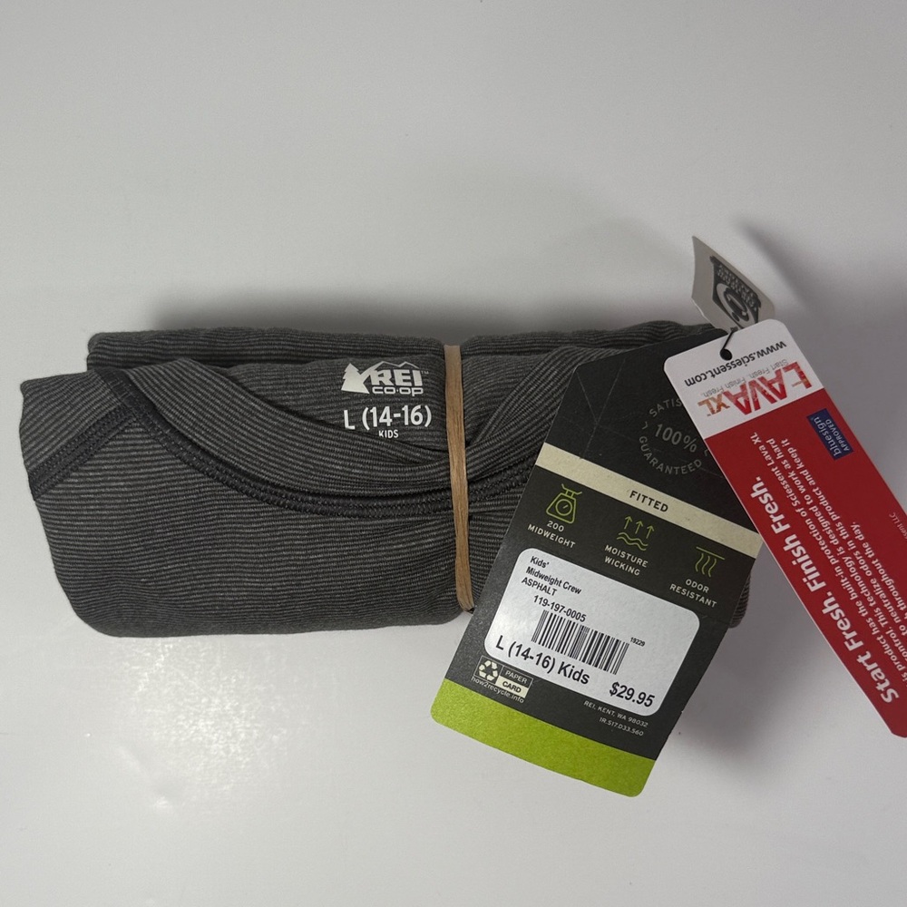 REI Kids Gray Fitted Mid-Weight Crew Shirt